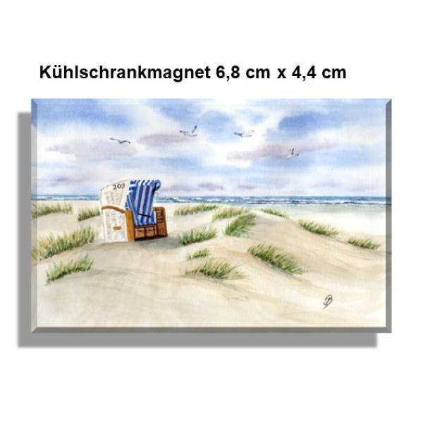 Kühlschrankmagnet Aquarell Maritim Kunst Druck Kunstdruck Dänemark Nordsee Ostsee Strandkorb Düne Dünen Sylt Meer Möwe Strand